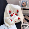 Flower sweater sweet faux mink fur jacket