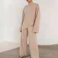 Office Elegant Pant Sets Turtleneck Irregular Sweater Outfit Autumn Winter 2 Piece High Waist Wide Leg Pant Suit Women