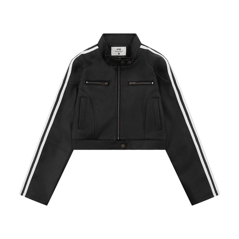 Striped leather jacket for women