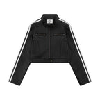 Striped leather jacket for women