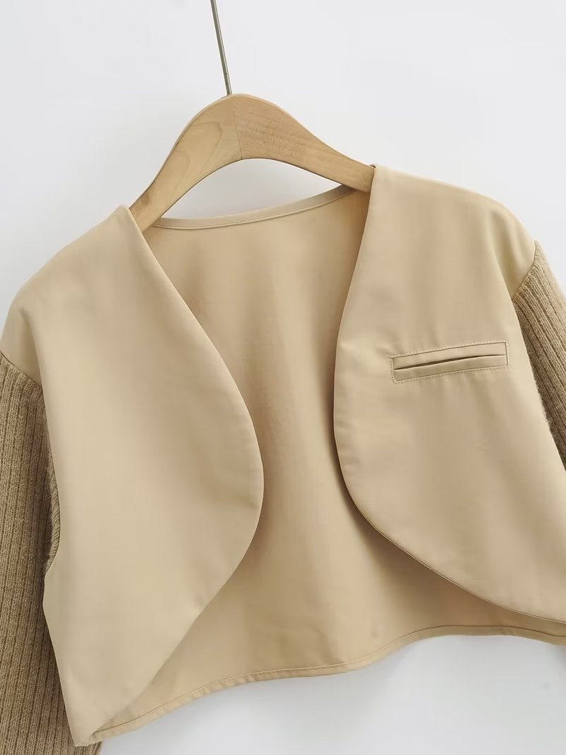 Fashion Long Sleeve Knited Patchwork Jacket Women Loose Open Stitch Short Jackets Coat Autumn Tide Outwears
