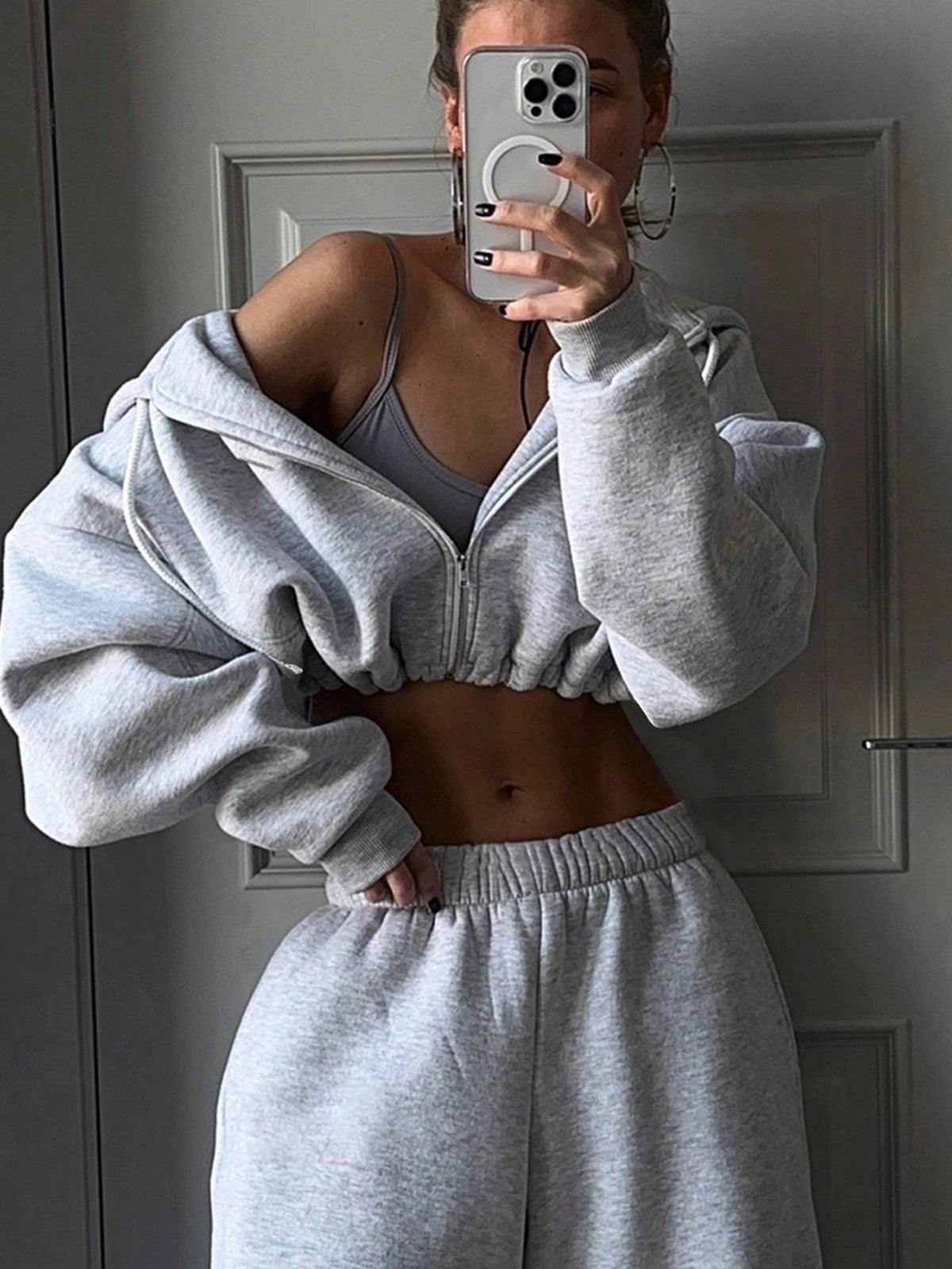 Fashionable Long Sleeve Casual Sporty Hoodie Set for Women, Two-Piece Outfit Autumn/Winter Wear