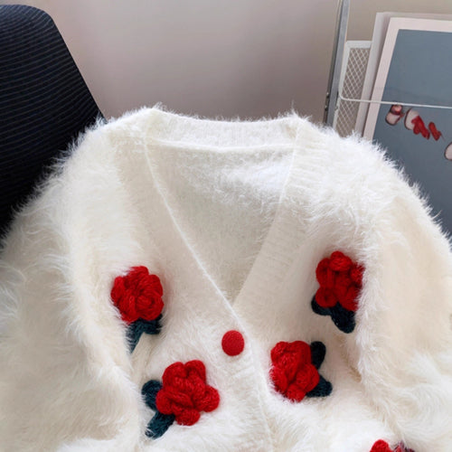 Flower sweater sweet faux mink fur jacket