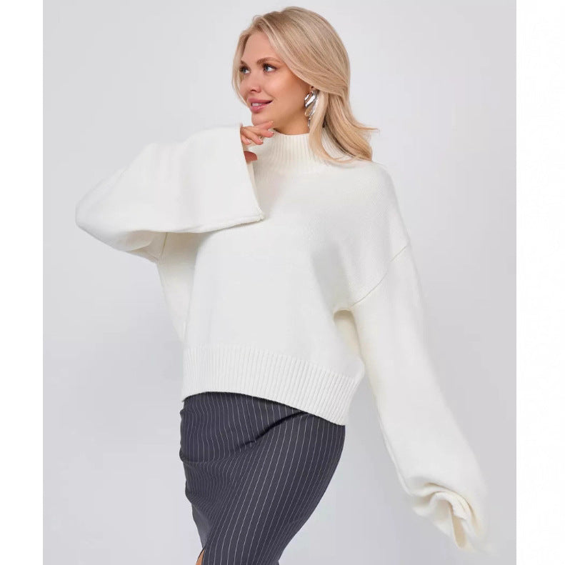 High neck pullover sweater for women in autumn and winter