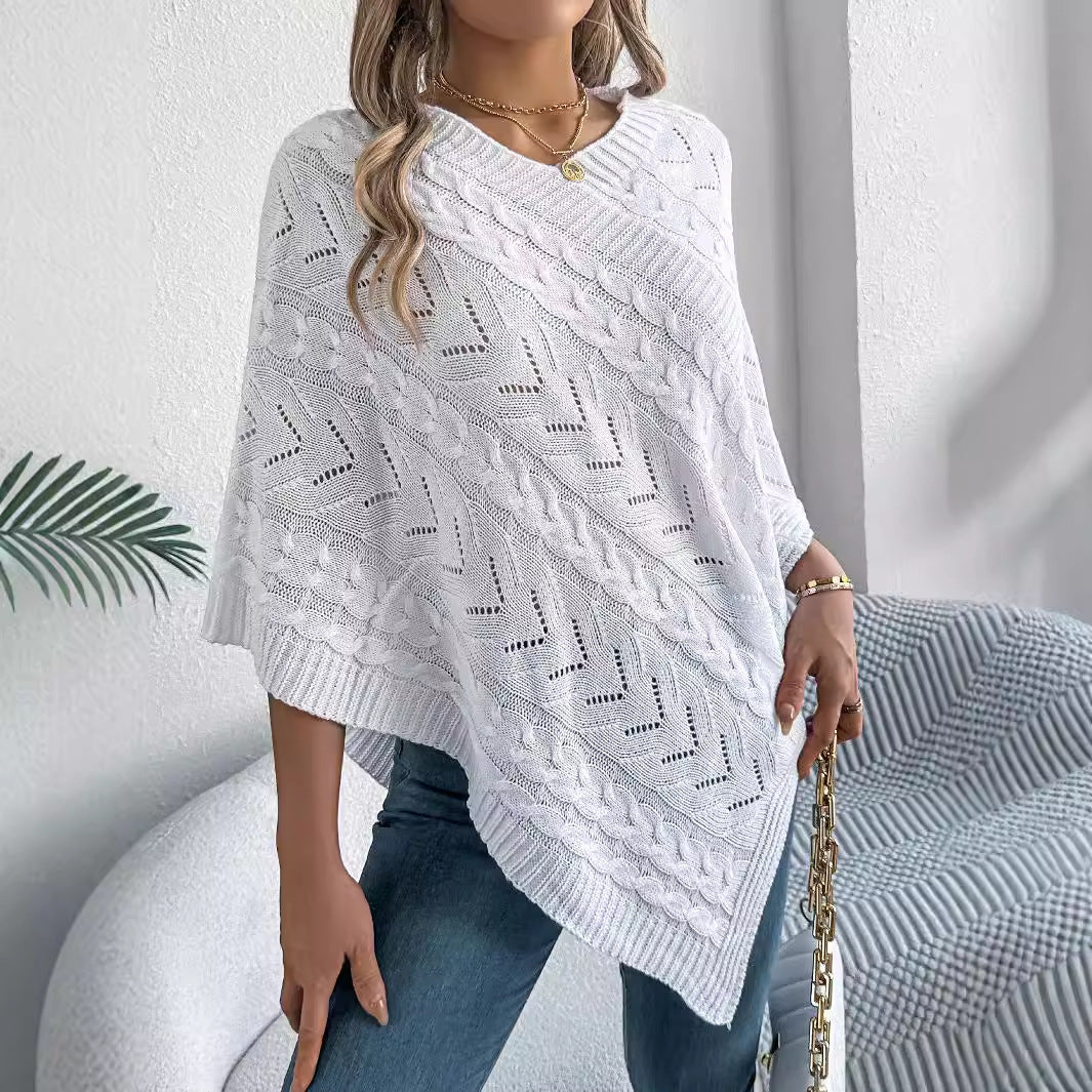 Women's autumn and winter celebrity style elegant casual solid color twist loose cape sweater coat