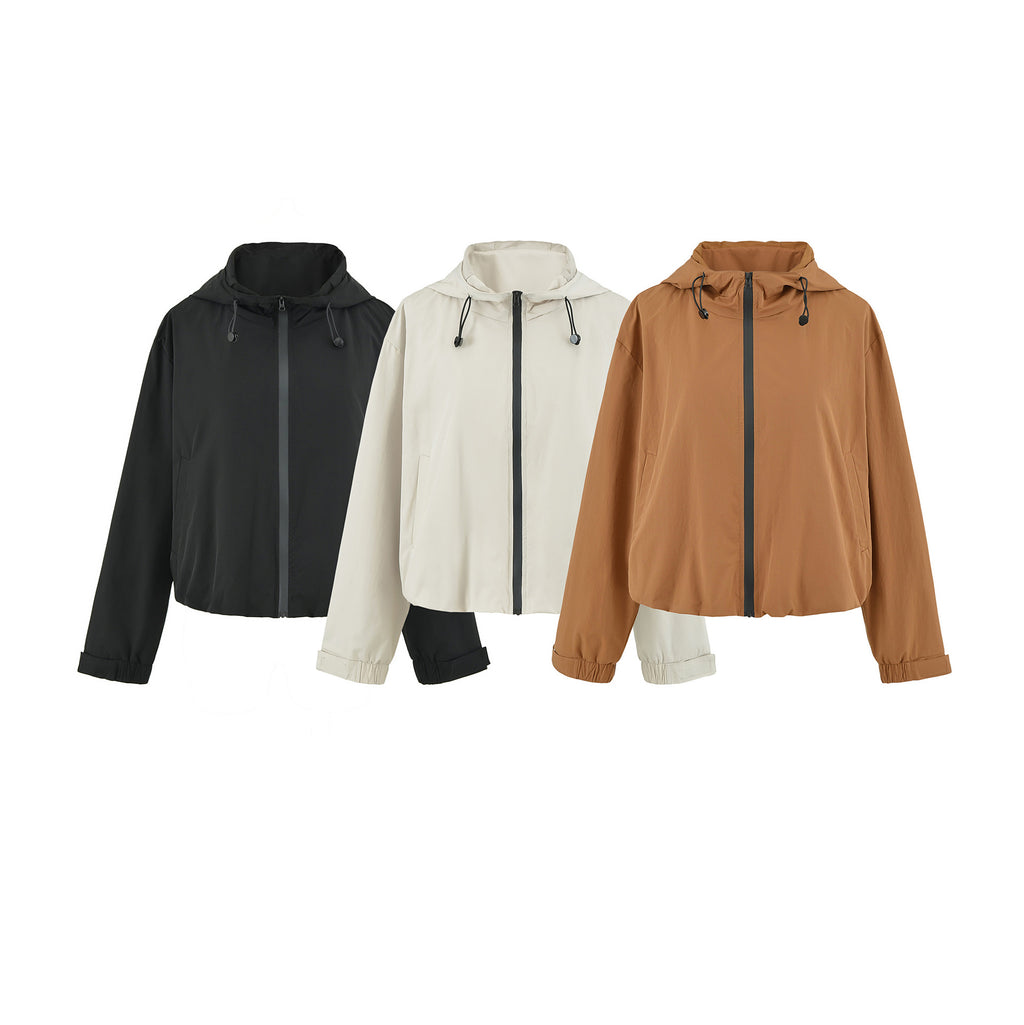Outdoor Cropped Hooded Jacket for Women Loose Casual