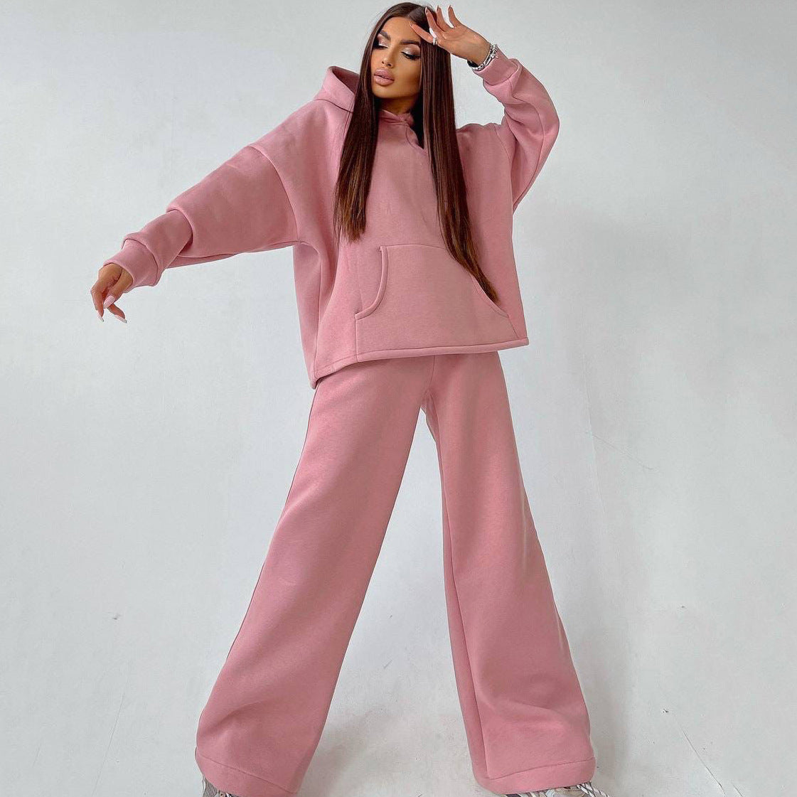 Hooded Pocket Sweatshirt Two-Piece Set for Women