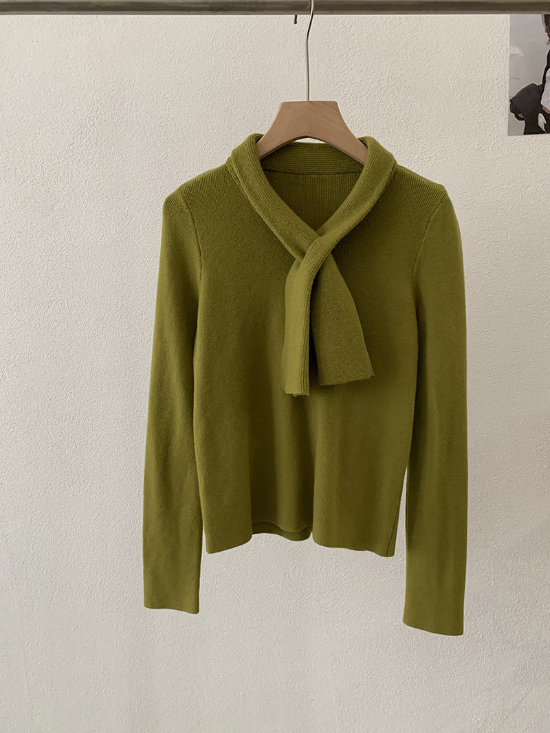 Cross-Neck V-Neck Knit Sweater