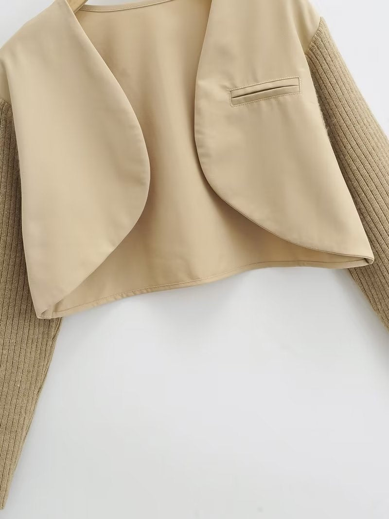 Fashion Long Sleeve Knited Patchwork Jacket Women Loose Open Stitch Short Jackets Coat Autumn Tide Outwears