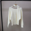 Autumn/Winter New Off-Shoulder Ribbon Youthful Waist-Cinching Slim-Fit Versatile Crewneck Sweater for Women
