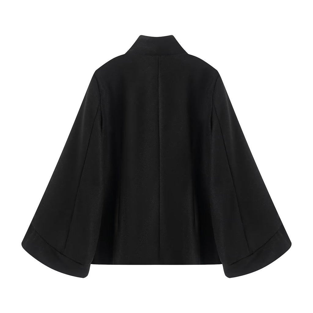 Simple double breasted stand up collar batwing sleeve jacket for women