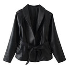 Wearing a PU leather jacket with a belt for women