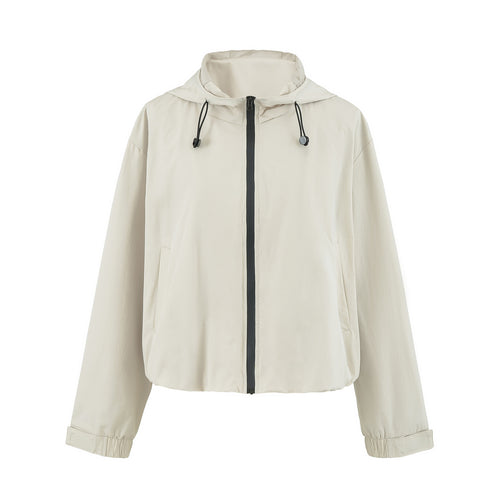 Outdoor Cropped Hooded Jacket for Women Loose Casual