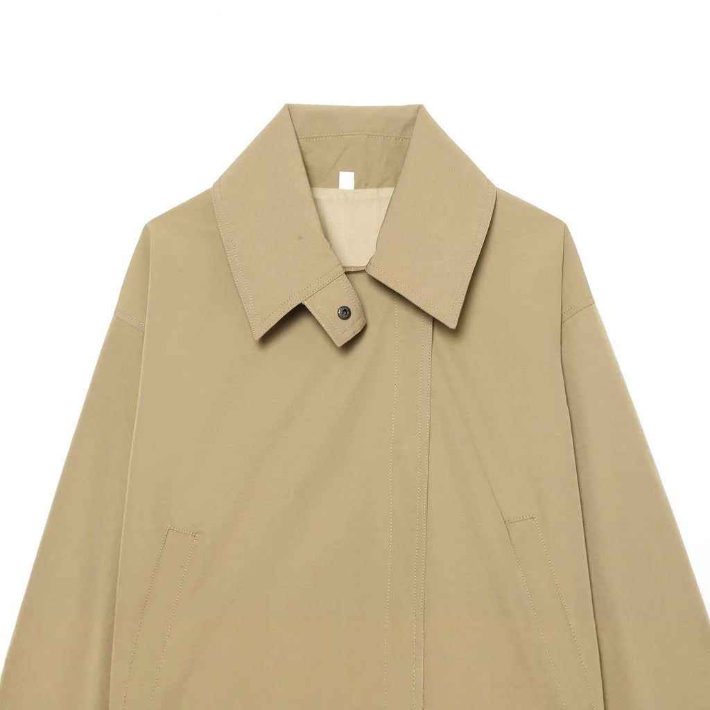 Zipper embellishment lapel coat women's coat
