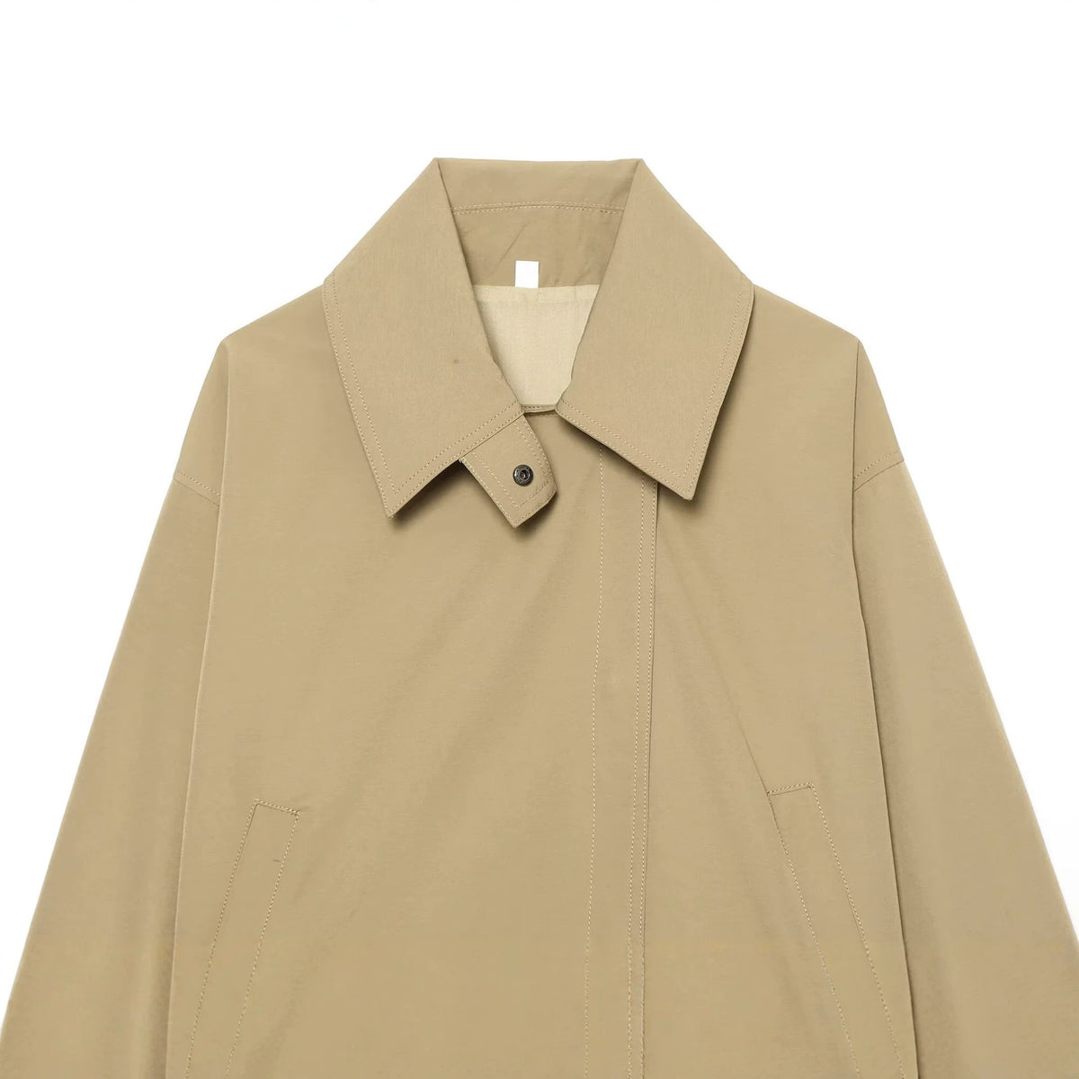 Zipper embellishment lapel coat women's coat