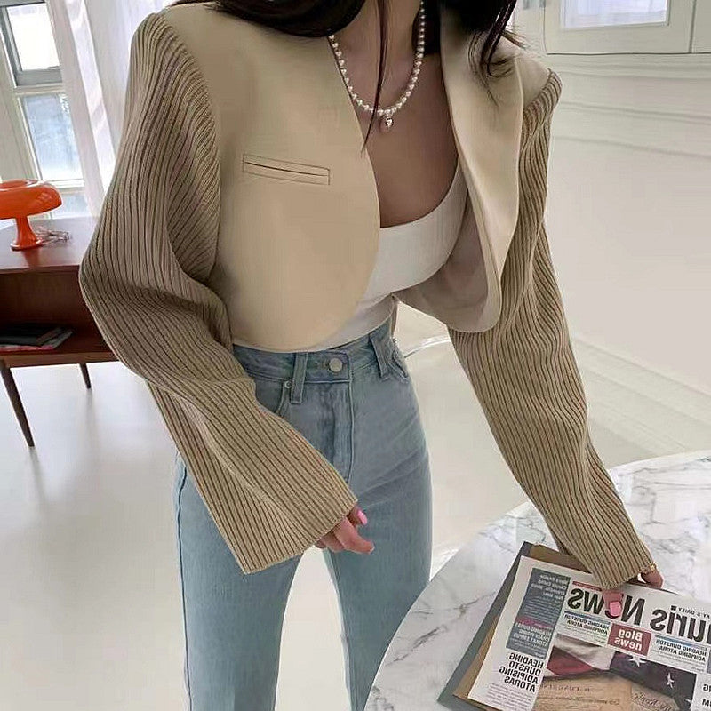 Fashion Long Sleeve Knited Patchwork Jacket Women Loose Open Stitch Short Jackets Coat Autumn Tide Outwears