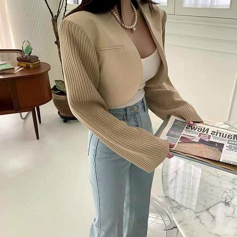 Fashion Long Sleeve Knited Patchwork Jacket Women Loose Open Stitch Short Jackets Coat Autumn Tide Outwears
