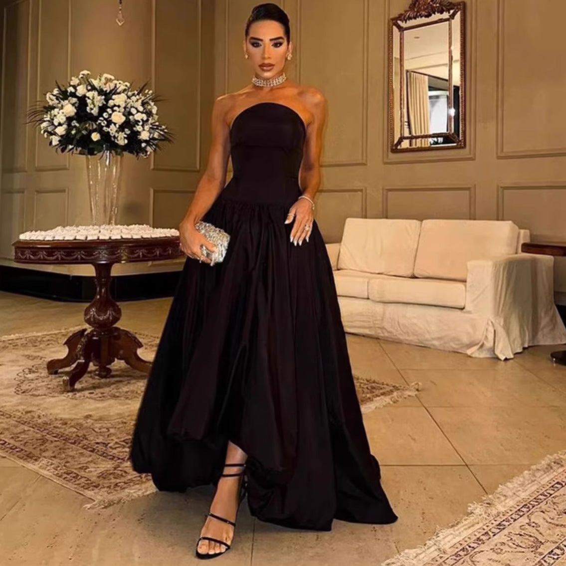 Mouwloze jurk voor dames, sexy rugvrij, effen kleur, elegant, strapless