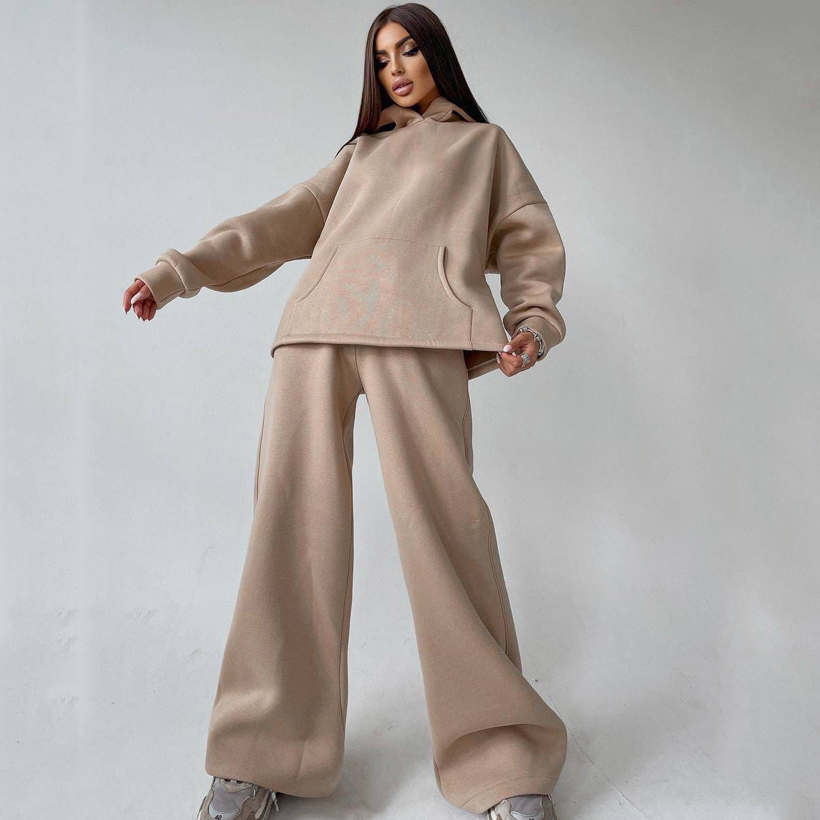 Hooded Pocket Sweatshirt Two-Piece Set for Women