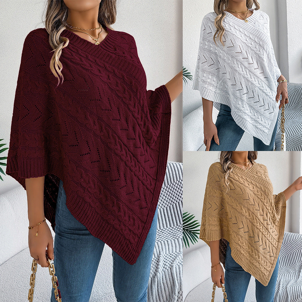 Women's autumn and winter celebrity style elegant casual solid color twist loose cape sweater coat