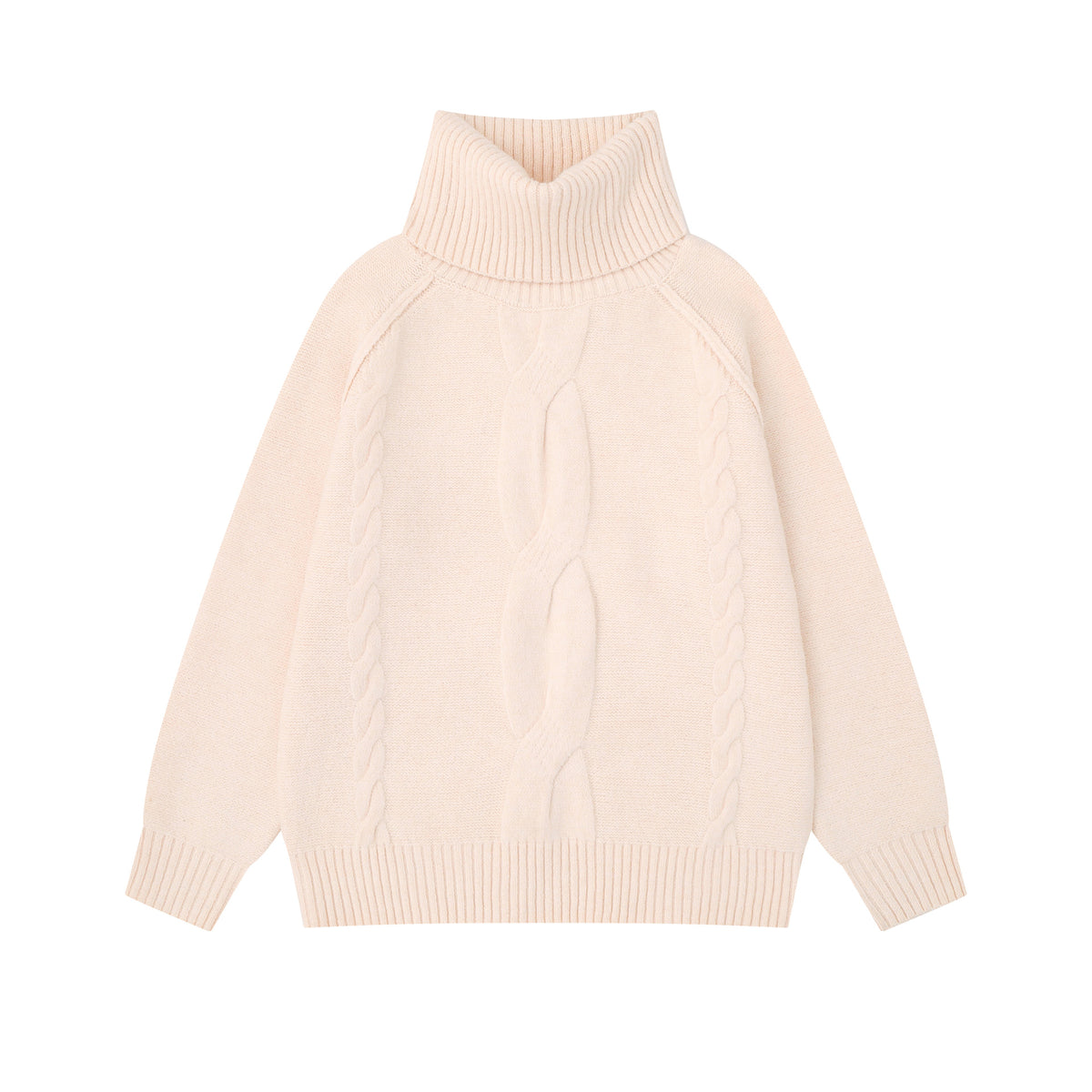 Cable Knit Sweater for Women, Turtleneck Raglan Sleeve, Oversized Thick Warm Knit Top