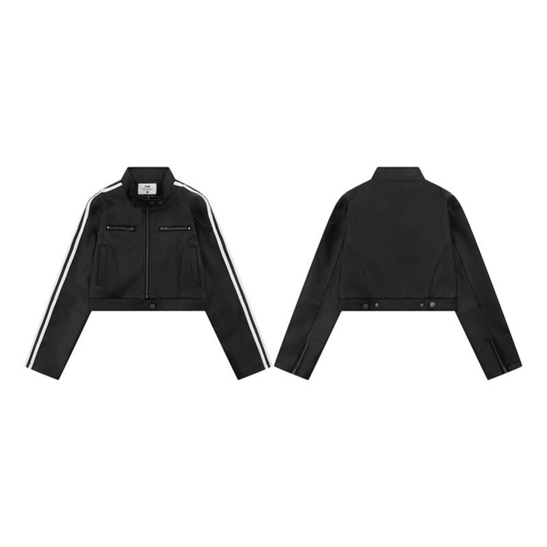 Striped leather jacket for women