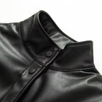 Half-high collar long-sleeved single-breasted PU jacket
