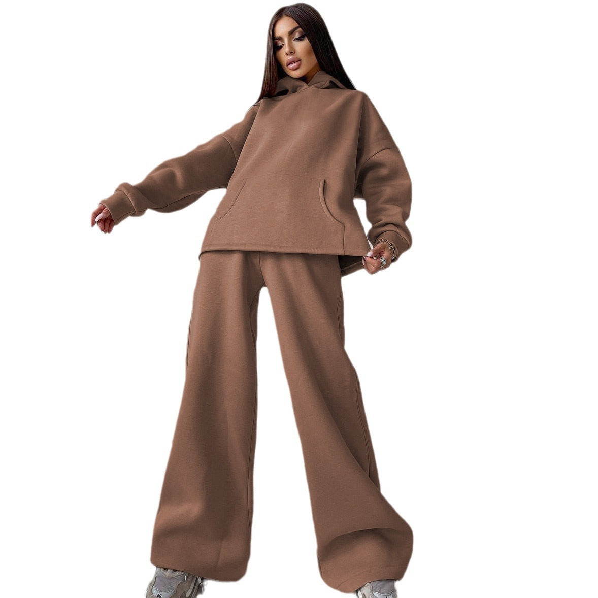 Hooded Pocket Sweatshirt Two-Piece Set for Women