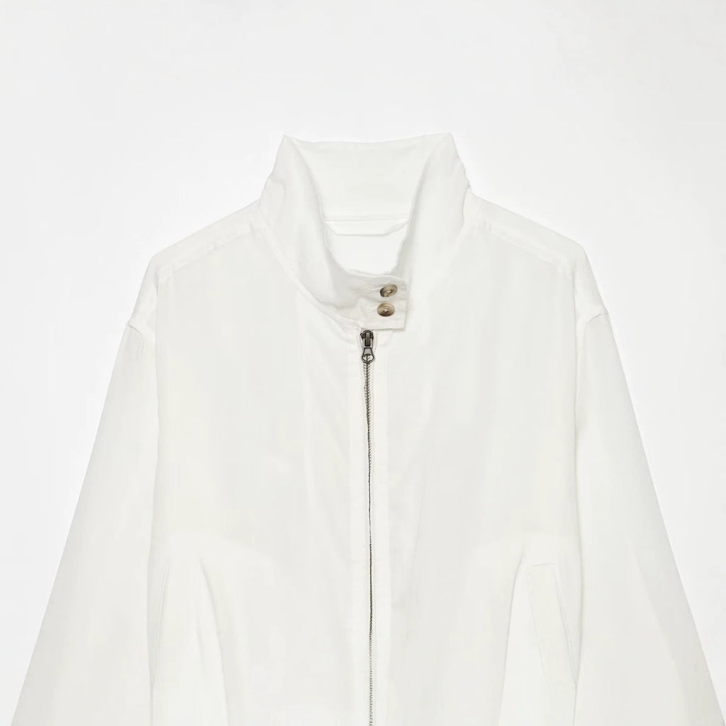 Elastic hem long sleeved stand up collar jacket for women