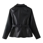 Wearing a PU leather jacket with a belt for women
