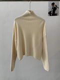 Simple High-neck Sweater for Women Winter Casual Loose Thick Ribbed Long Sleeve Knitwear