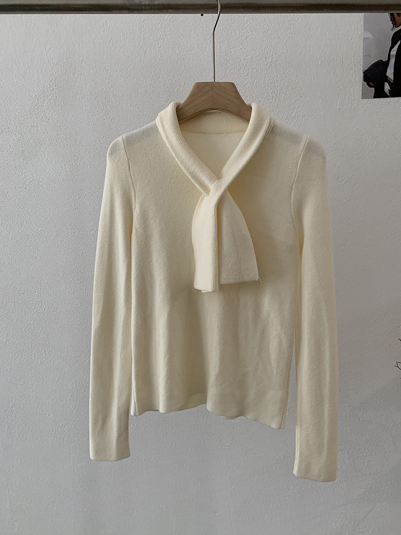 Cross-Neck V-Neck Knit Sweater