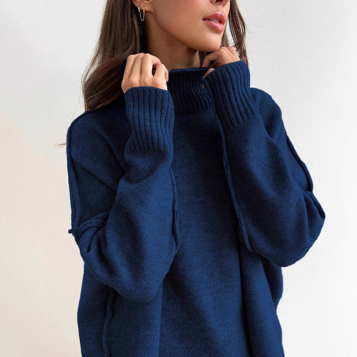 High Neck Sweater Set for Women, Loose Casual Knit Long Pants Outfit