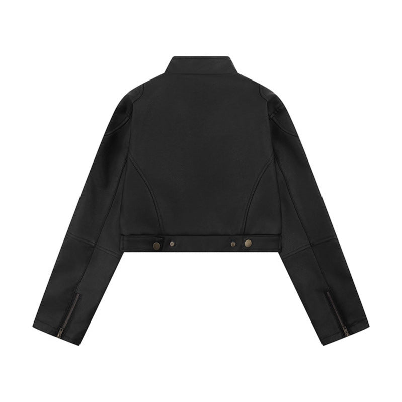 Striped leather jacket for women