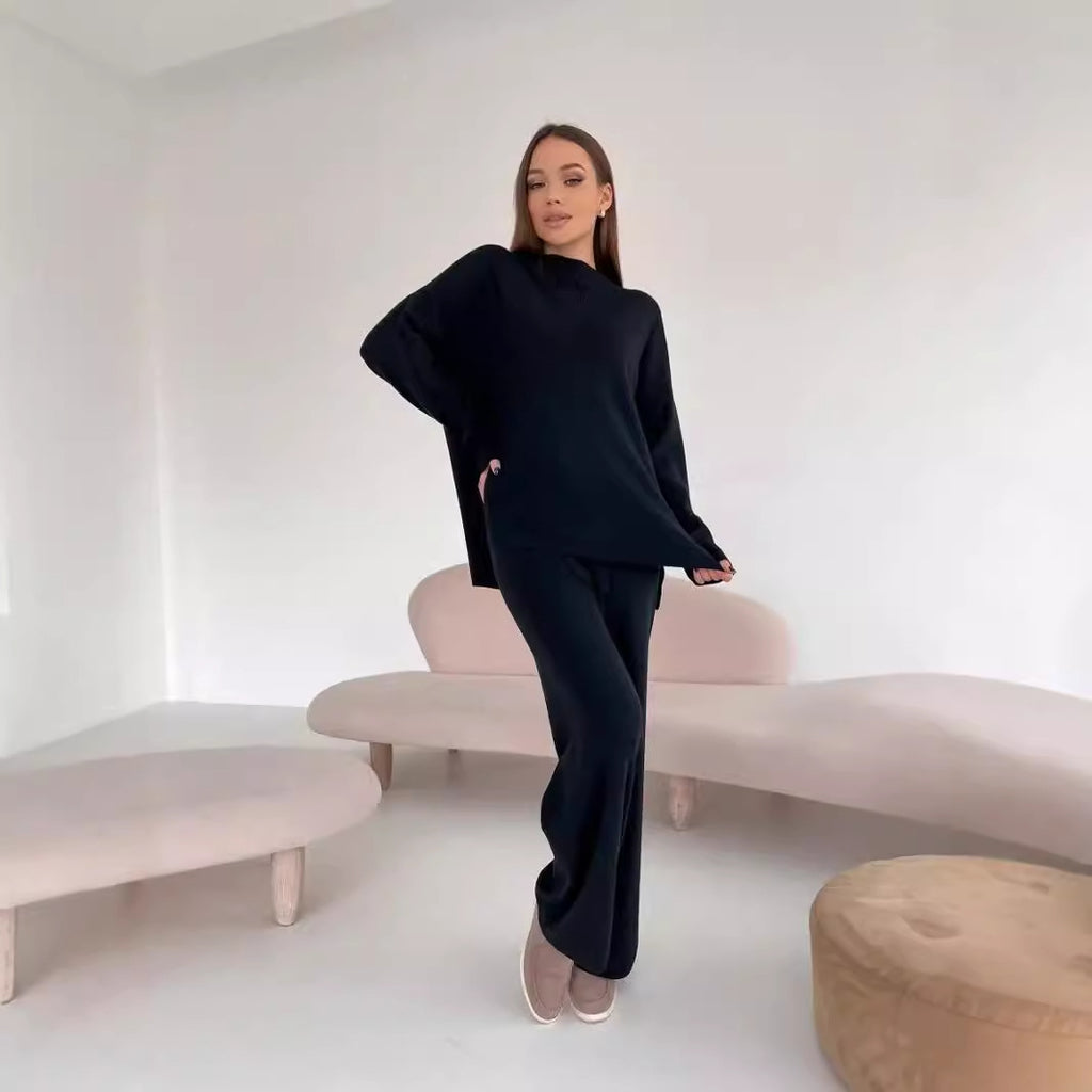 Fall Winter Russian Long Sleeve Loose Casual Pants Sweater Set Women Best-selling Split Set