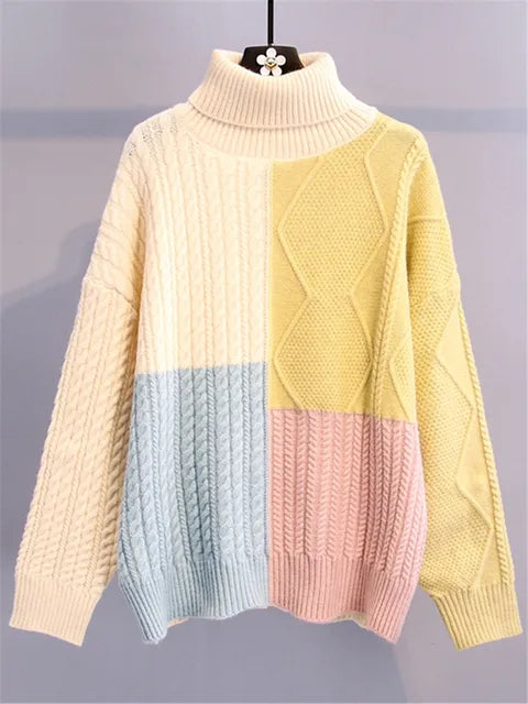 Women’s Patchwork Turtleneck Winter Sweater