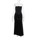 Velvet patchwork waistband strapless dress for women