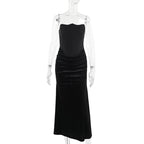 Velvet patchwork waistband strapless dress for women